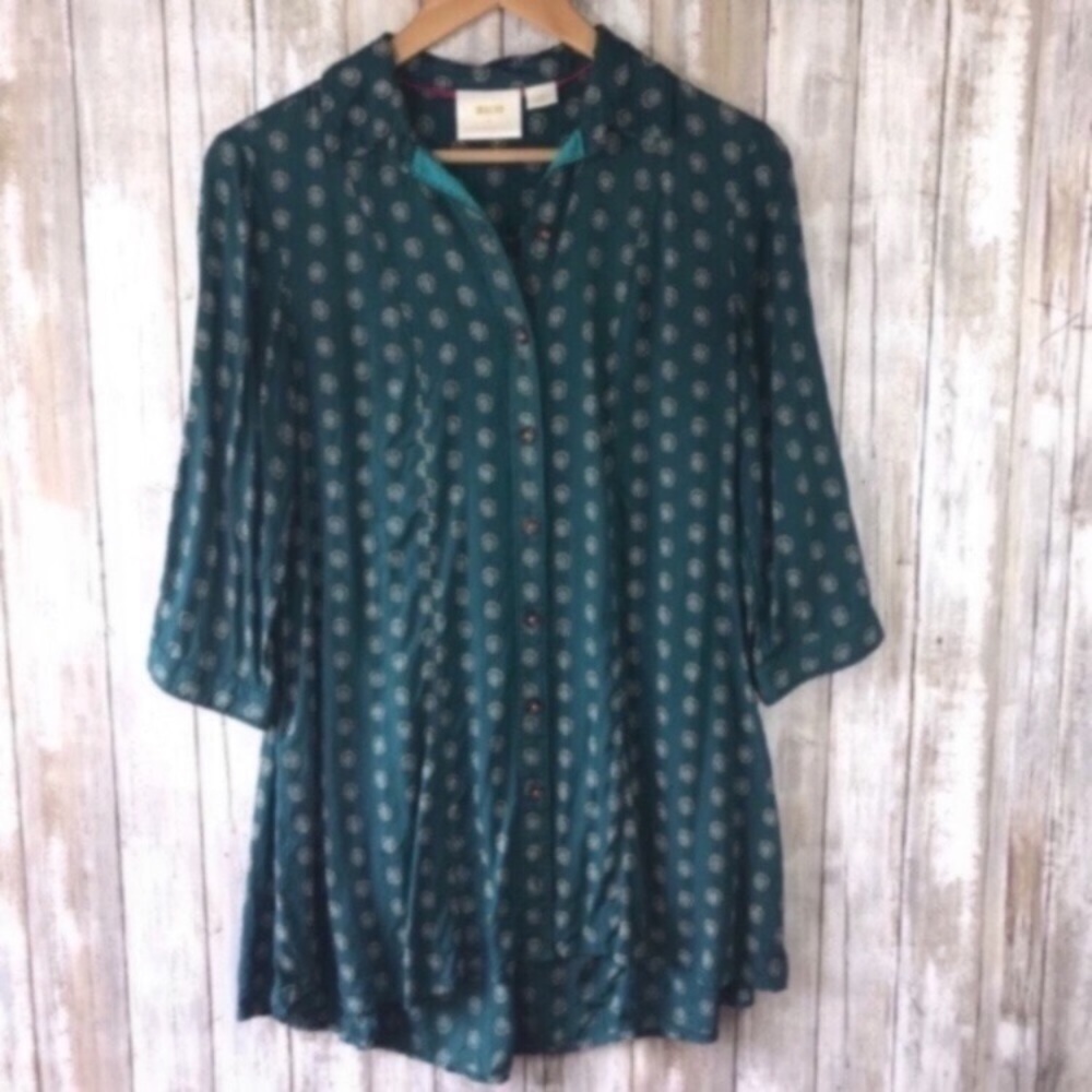 Anthropologie Maeve Modal Polka Dot High Low Tunic Button Front Blouse XS - Picture 4 of 8